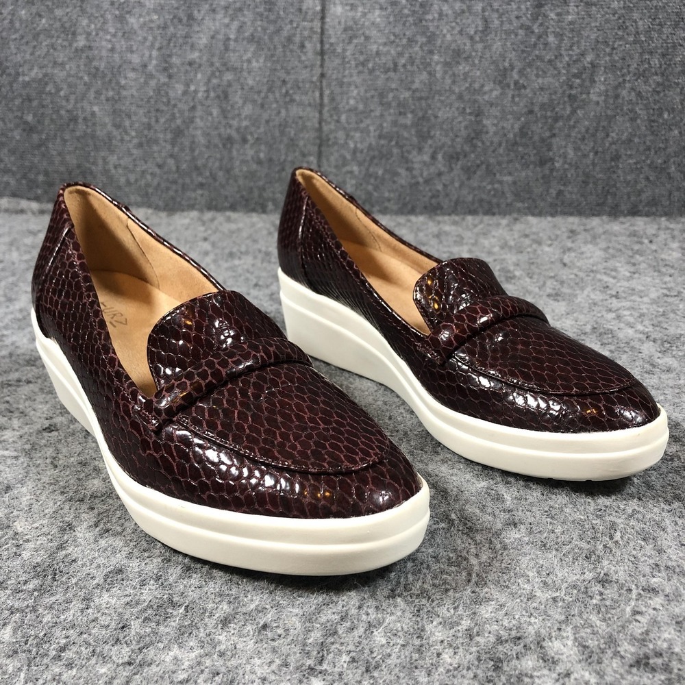Naturalizer Burgundy Snake-Print Wedge Loafers with White Platform